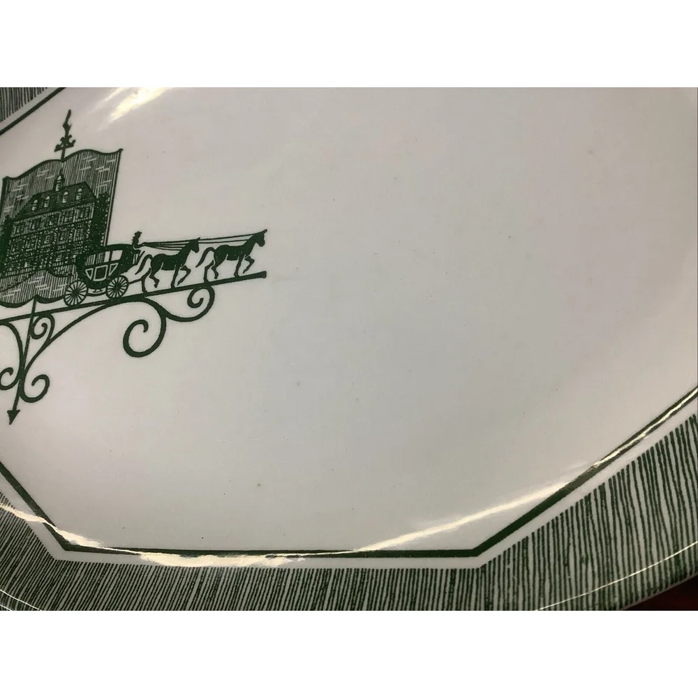 1 Scio Pottery Olde Orleans Oval Serving Platter Green White Carriage Horse Sign
